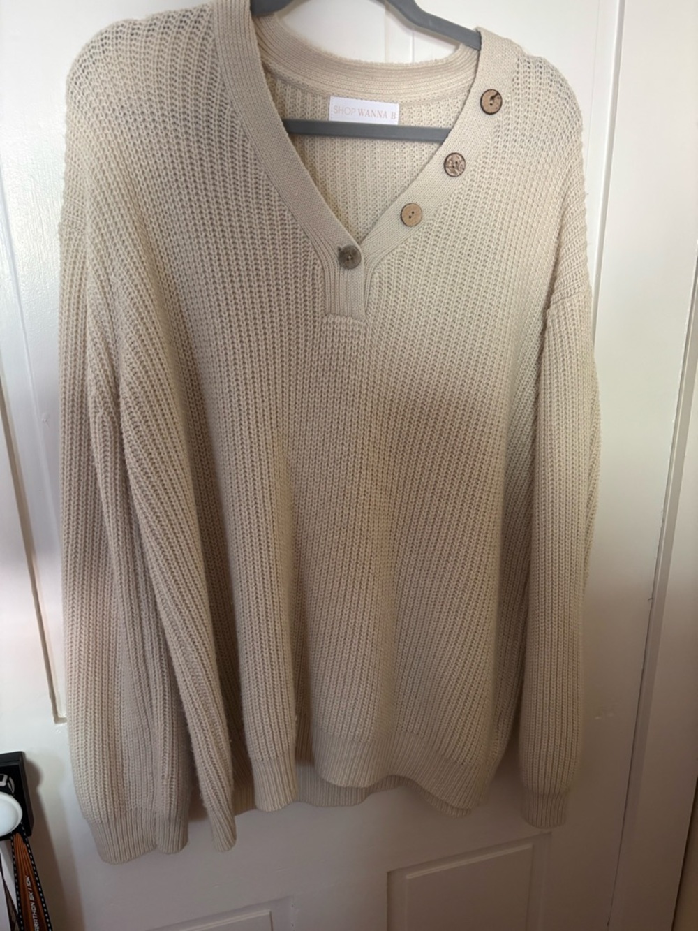 Neutral Button-Accent Knit Sweater